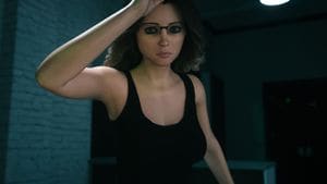Escena de City of Broken Dreamers, novela visual porno de ciencia ficción